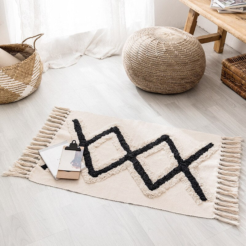 Retro Bohemian Hand Woven Tassel Carpet Rug by Blak Hom