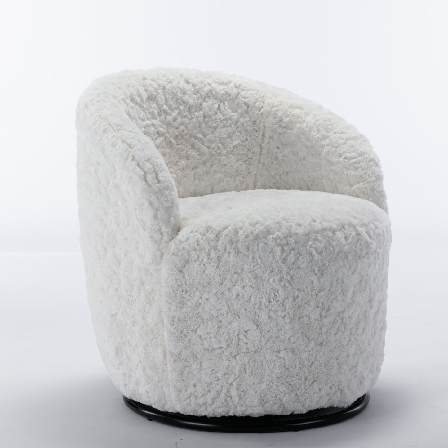 A&A Furniture,Artificial Rabbit Hair Fabric Swivel Accent Armchair Barrel Chair by Blak Hom