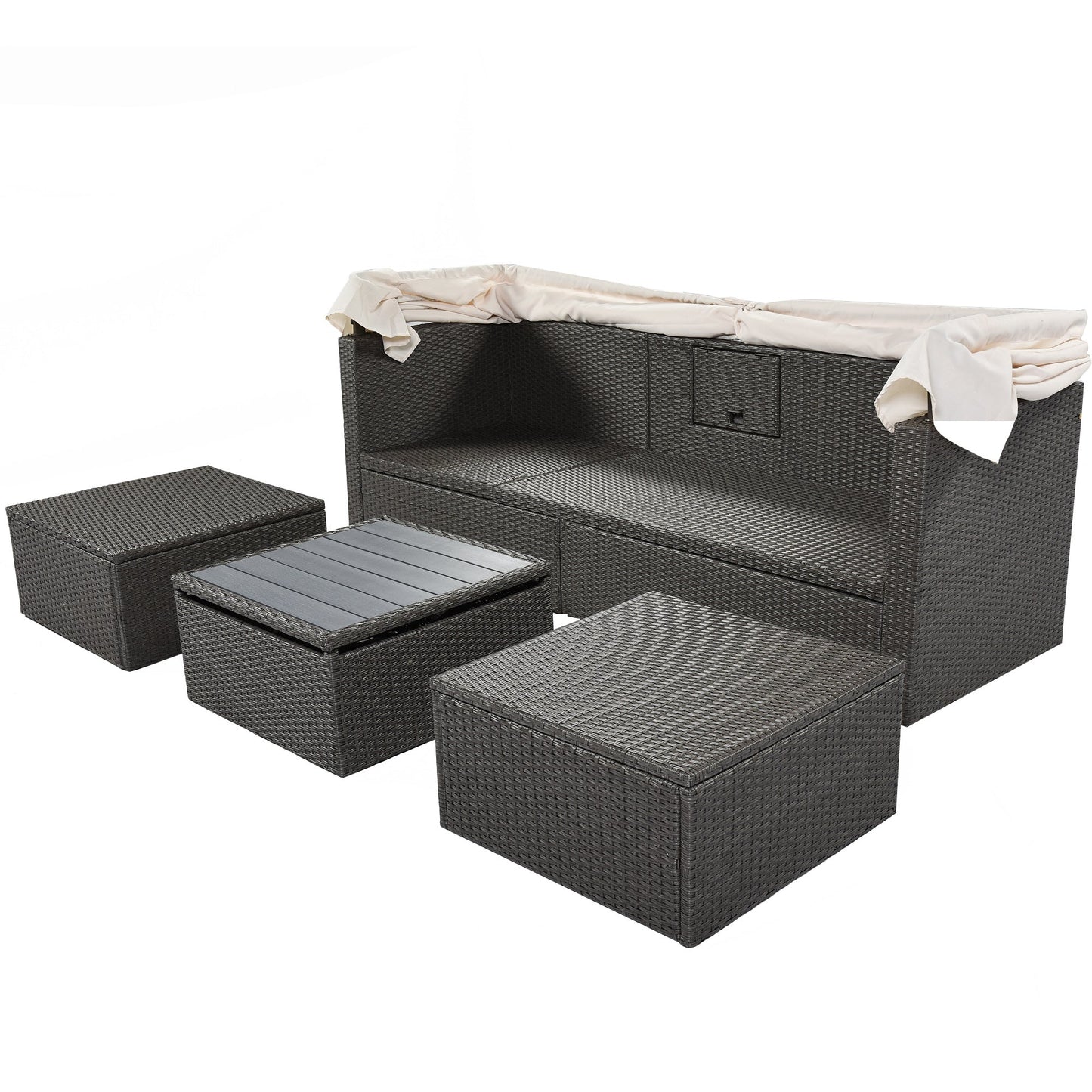 Outdoor Patio Rectangle Daybed with Retractable Canopy by Blak Hom