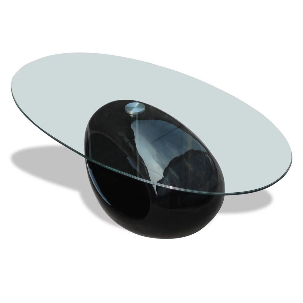 Glossy Black Coffee Table And Oval Glass by Blak Hom