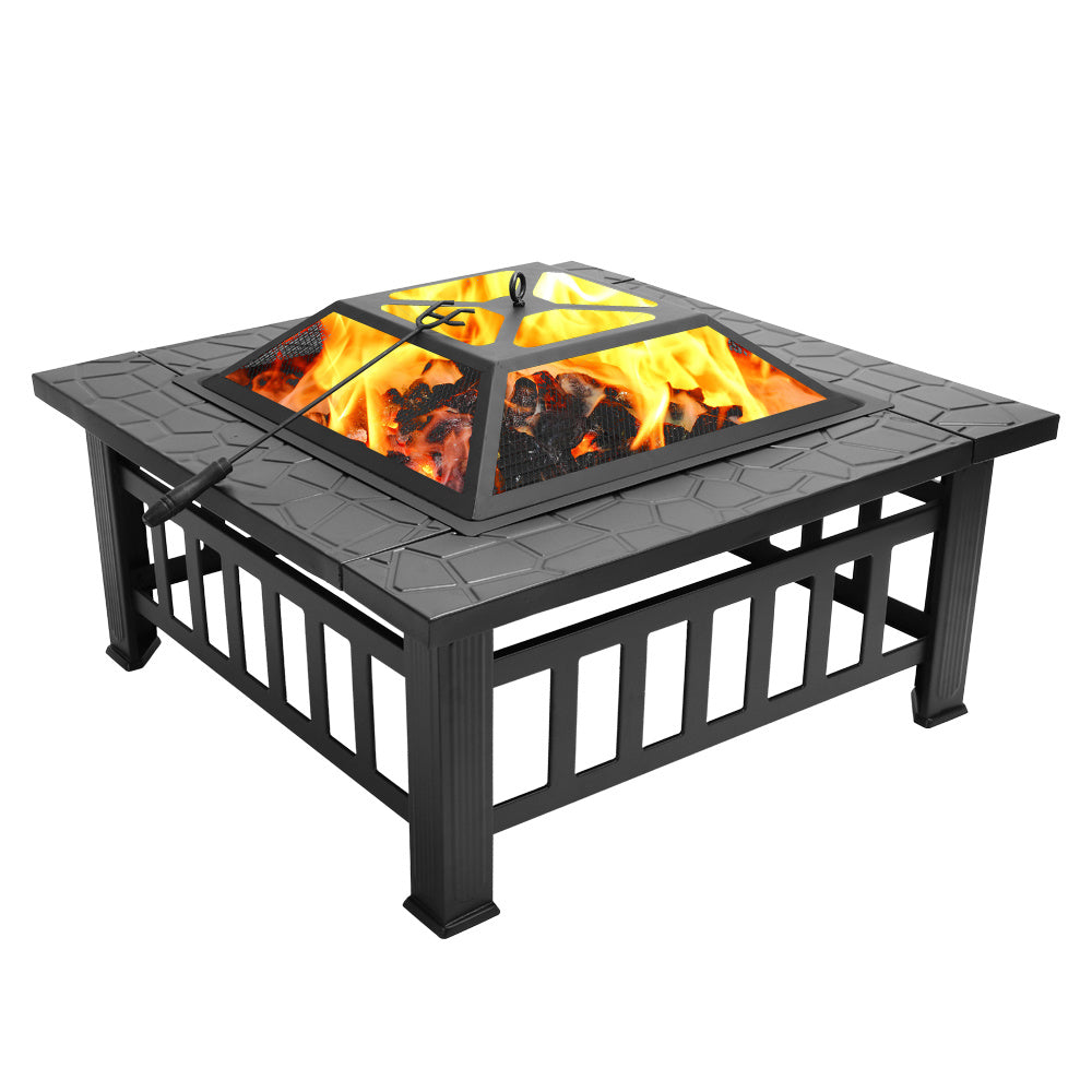 32 Inch Heavy Duty 3 in 1 Metal Square Patio Firepit Table by Blak Hom