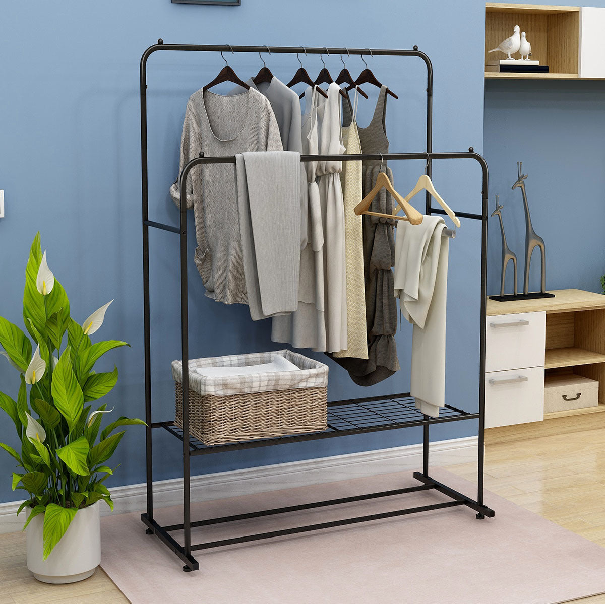 Freestanding Double Rods Clothing Garment Rack by Blak Hom