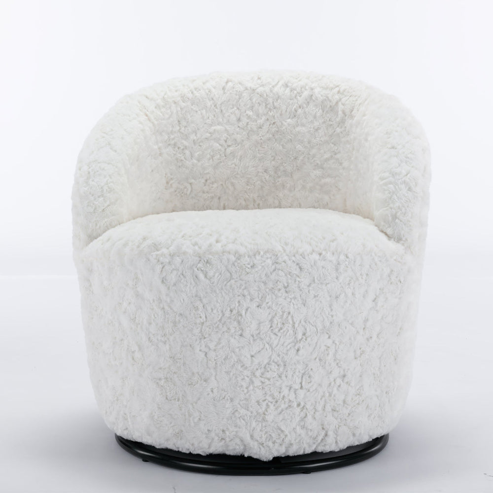 A&A Furniture,Artificial Rabbit Hair Fabric Swivel Accent Armchair Barrel Chair by Blak Hom