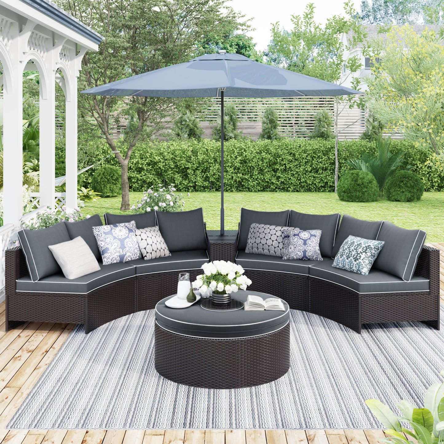 6 Pieces Outdoor Sectional Half Round Patio Rattan Sofa Se by Blak Hom