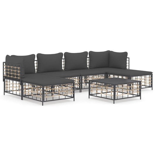 7 Piece Patio Lounge Set with Cushions Anthracite Poly Rattan by Blak Hom