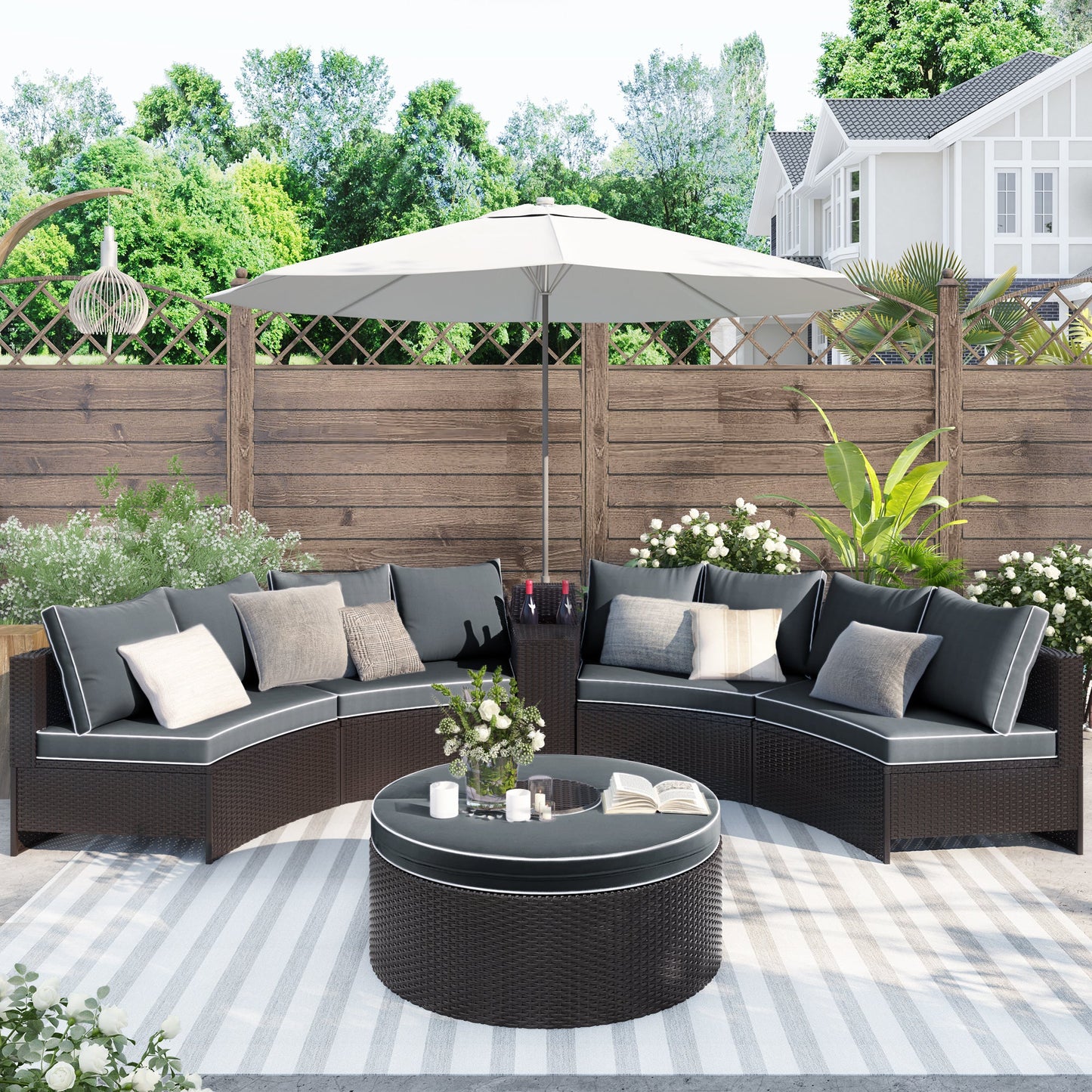 6 Pieces Outdoor Sectional Half Round Patio Rattan Sofa Se by Blak Hom