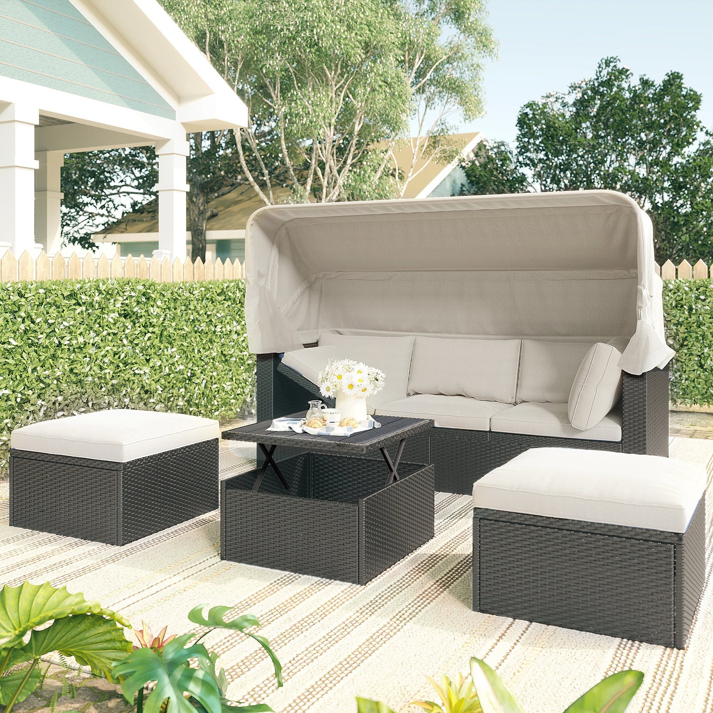 Outdoor Patio Rectangle Daybed with Retractable Canopy by Blak Hom