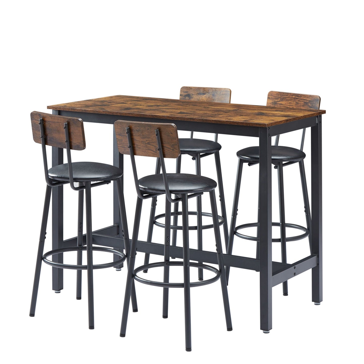 Bar Table Set with 4 Bar stools PU Soft seat with backrest, Rustic Brown by Blak Hom