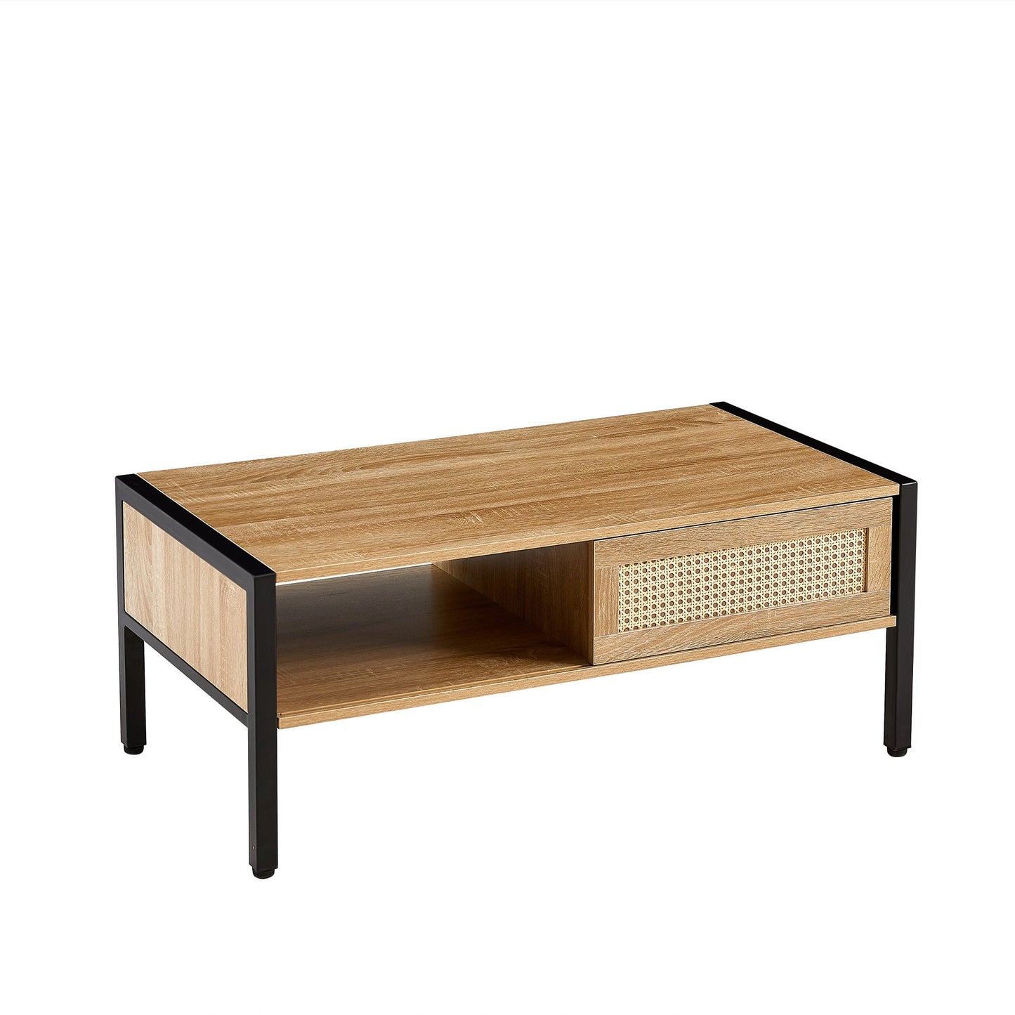 40.16" Rattan Coffee table, sliding door for storage, and metal legs by Blak Hom