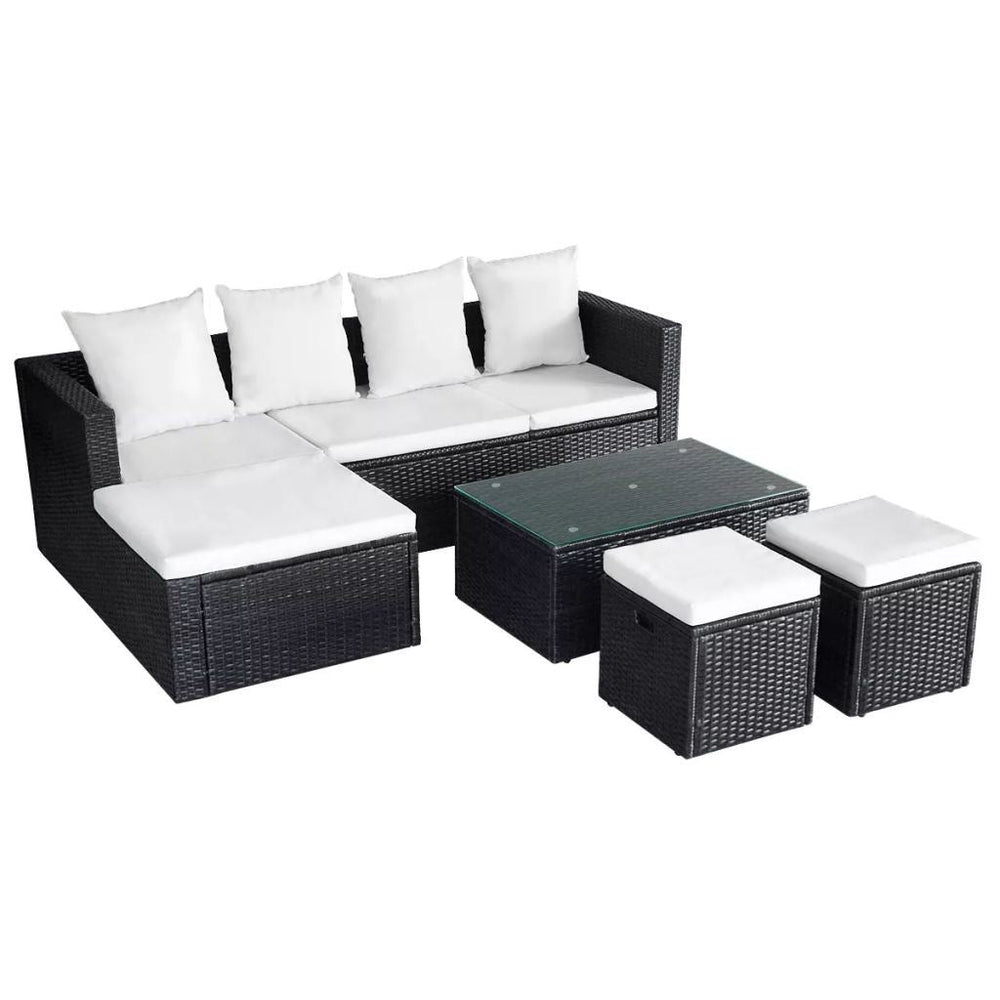 4 Piece Garden Lounge Set with Cushions Poly Rattan Black by Blak Hom