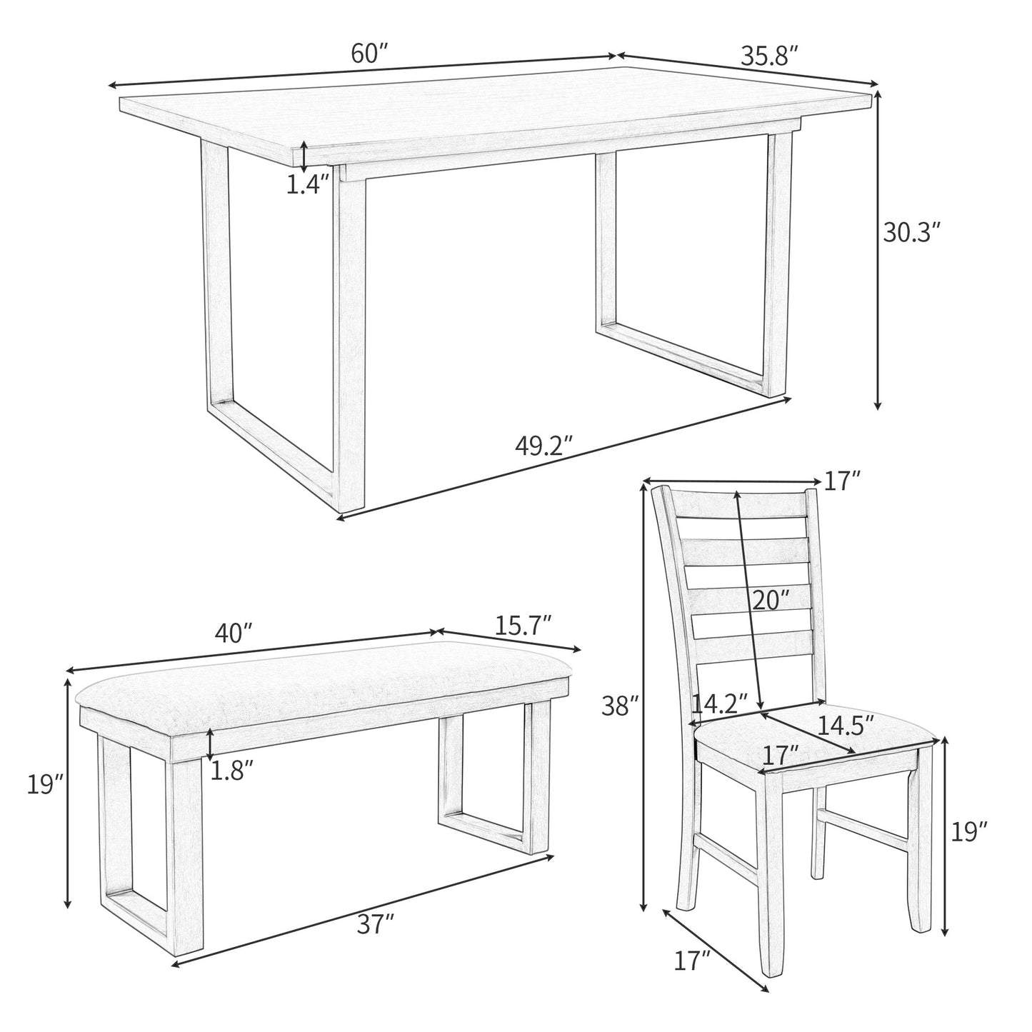 6-Pieces Solid Wood Dining Room Set by Blak Hom