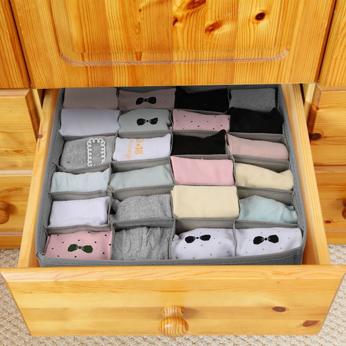 3 Pack Sock Organizer Box Foldable Damp Proof Storage Drawers With Multi-cells by Blak Hom