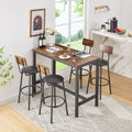 Bar Table Set with 4 Bar stools PU Soft seat with backrest, Rustic Brown by Blak Hom