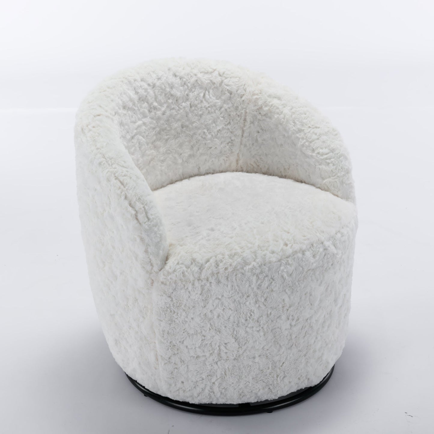 A&A Furniture,Artificial Rabbit Hair Fabric Swivel Accent Armchair Barrel Chair by Blak Hom