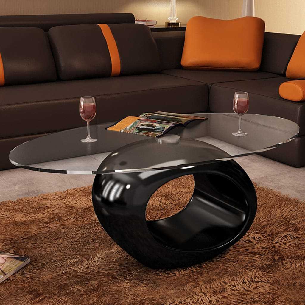 Glossy Black Coffee Table And Oval Glass by Blak Hom