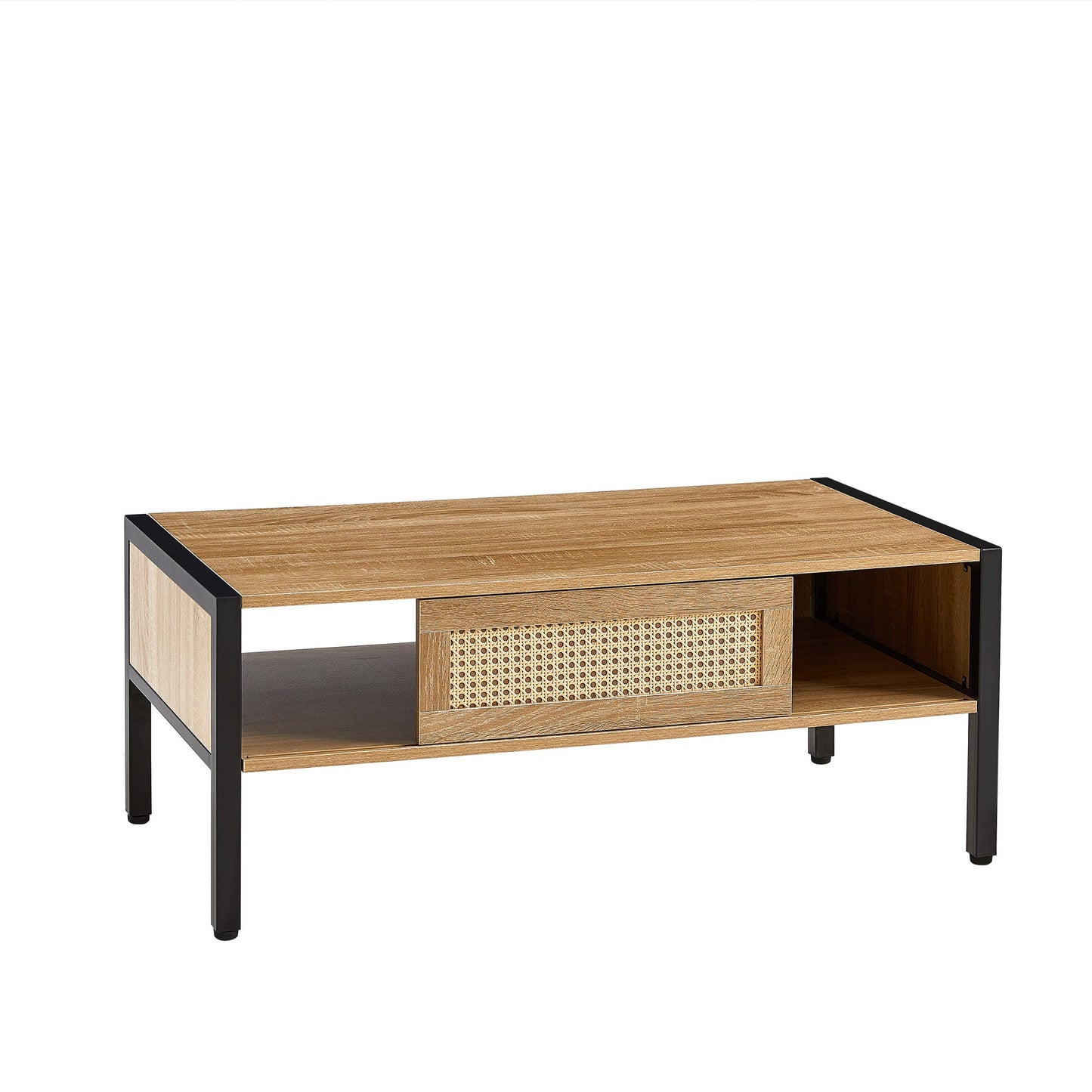 40.16" Rattan Coffee table, sliding door for storage, and metal legs by Blak Hom