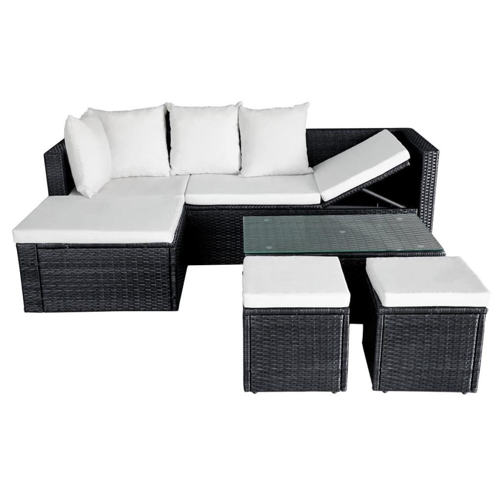 4 Piece Garden Lounge Set with Cushions Poly Rattan Black by Blak Hom