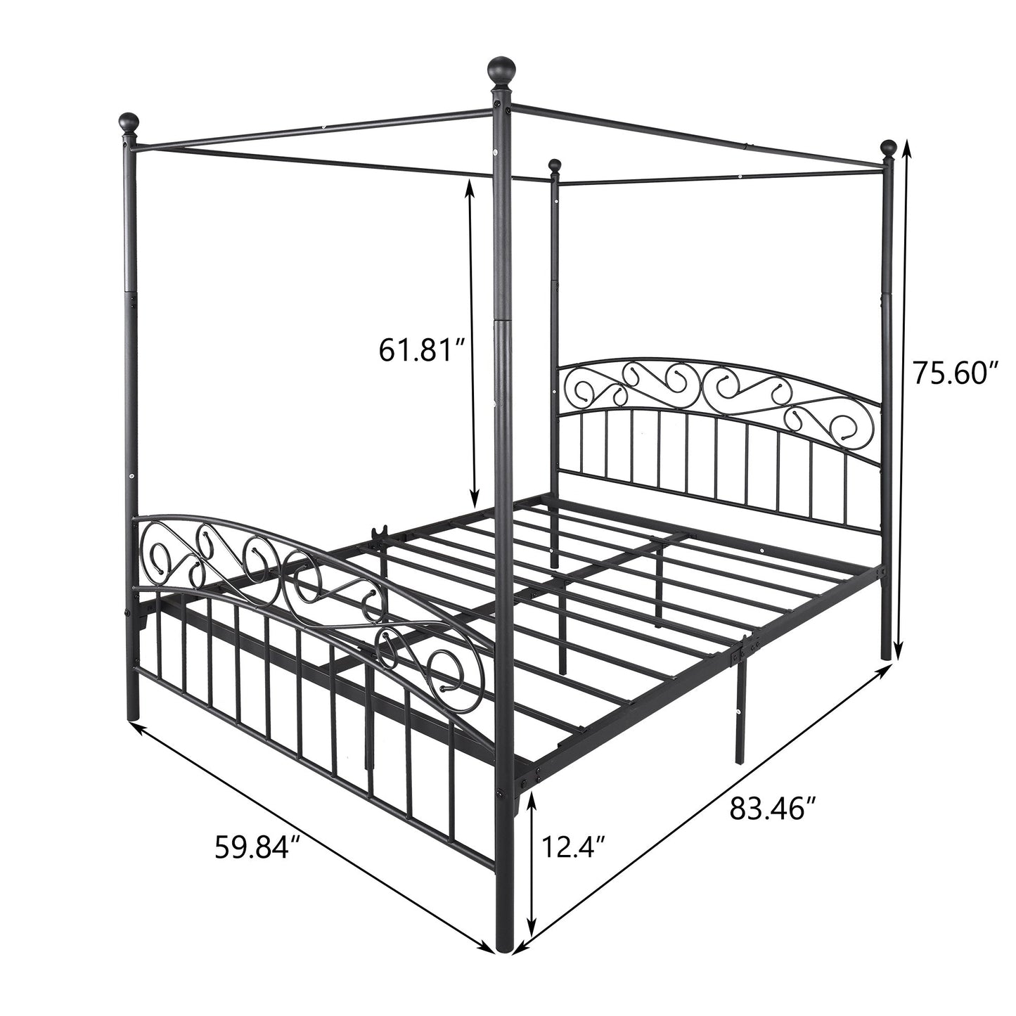 Metal Canopy Bed Frame with Ornate European Style Headboard by Blak Hom