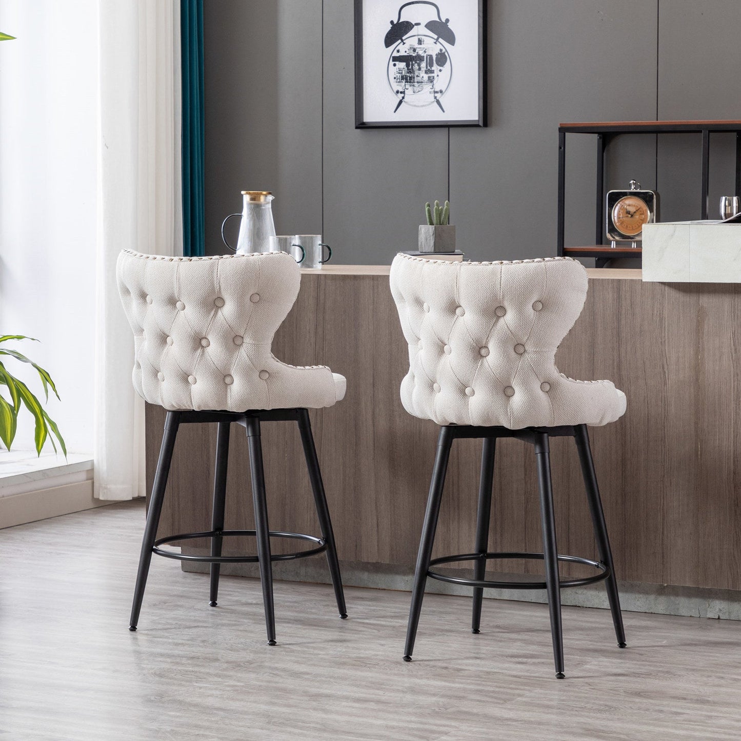 Set of 2  Modern Linen Fabric Barstools by Blak Hom