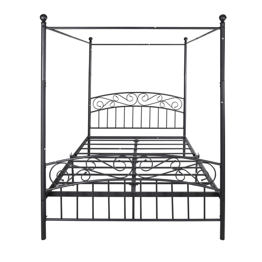 Metal Canopy Bed Frame with Ornate European Style Headboard by Blak Hom