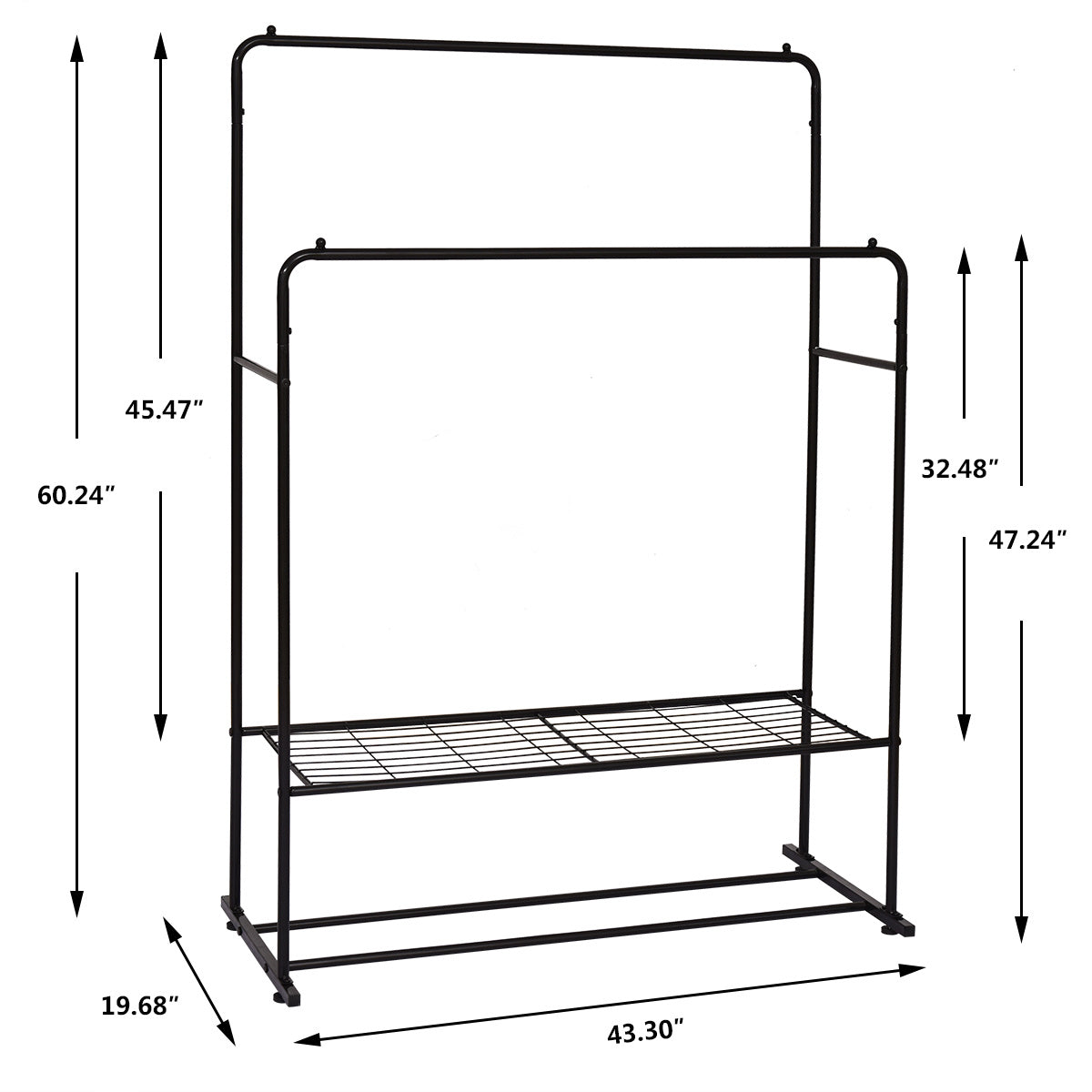 Freestanding Double Rods Clothing Garment Rack by Blak Hom