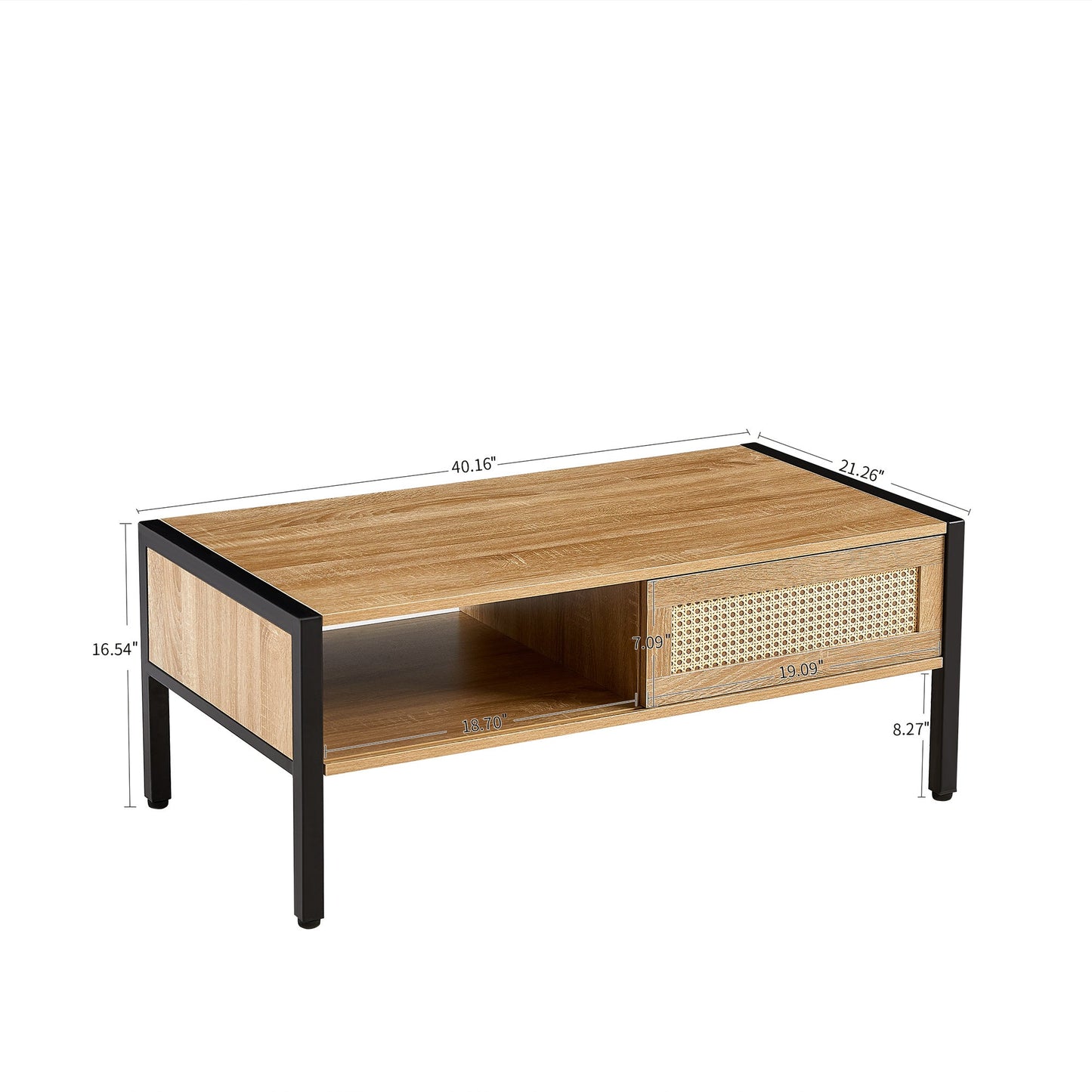 40.16" Rattan Coffee table, sliding door for storage, and metal legs by Blak Hom