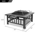 32 Inch Heavy Duty 3 in 1 Metal Square Patio Firepit Table by Blak Hom