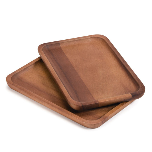 2 Rectangular Solid Acacia Wood Plates Medium by Blak Hom