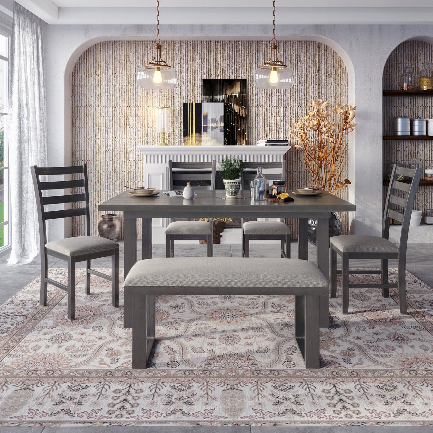 6-Pieces Solid Wood Dining Room Set by Blak Hom