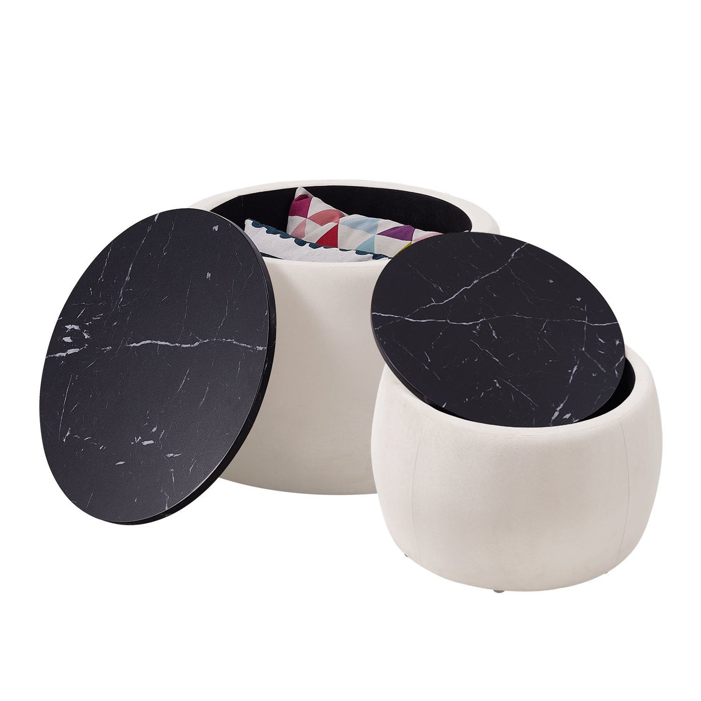 Set of 2 Nesting Round Storage Ottoman, Coffee TableS Footstool with MDF Cover by Blak Hom