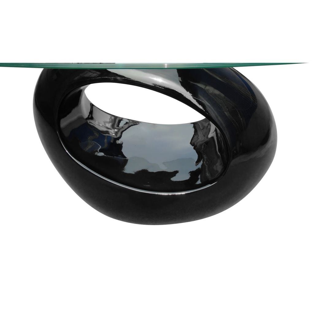 Glossy Black Coffee Table And Oval Glass by Blak Hom