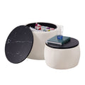 Set of 2 Nesting Round Storage Ottoman, Coffee TableS Footstool with MDF Cover by Blak Hom