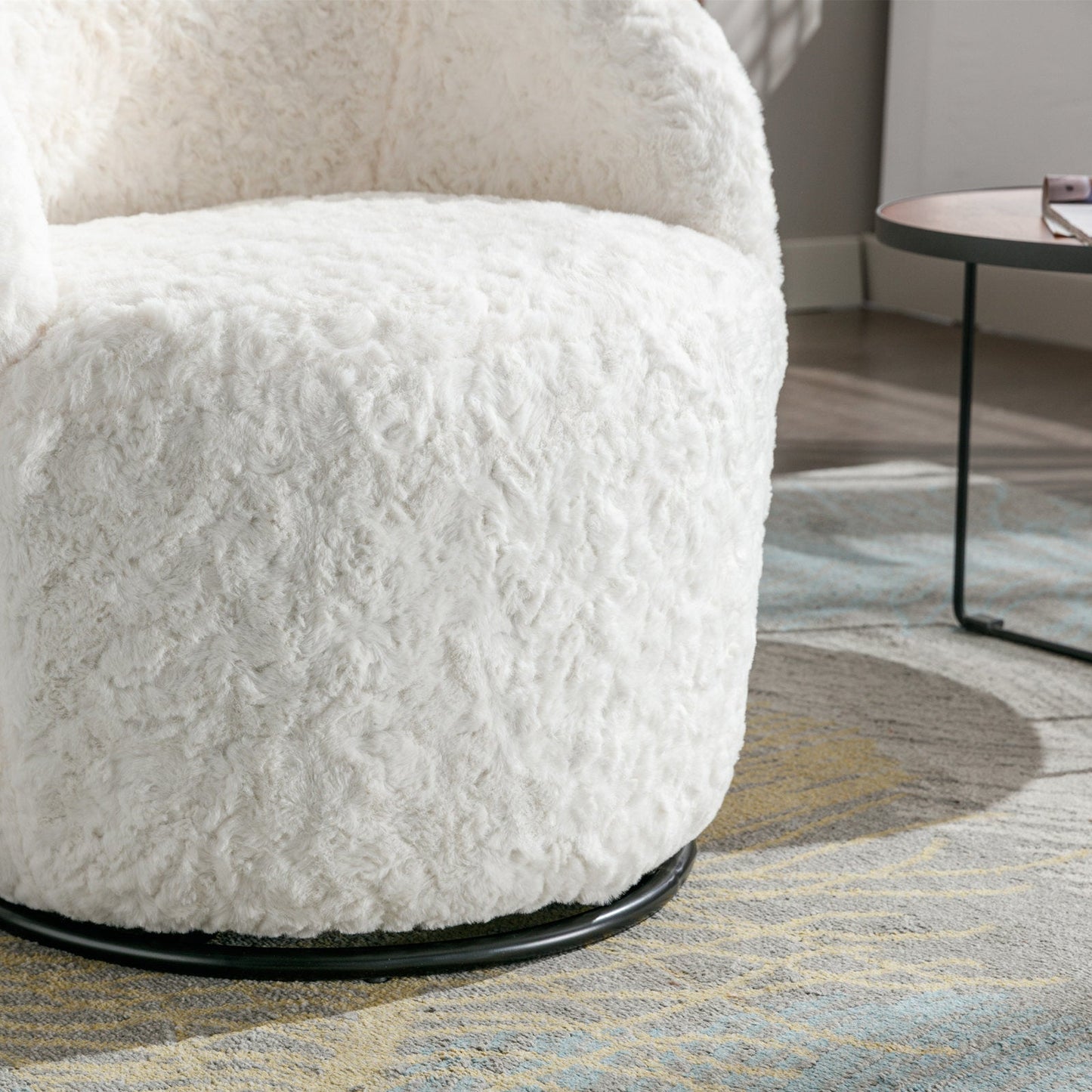 A&A Furniture,Artificial Rabbit Hair Fabric Swivel Accent Armchair Barrel Chair by Blak Hom