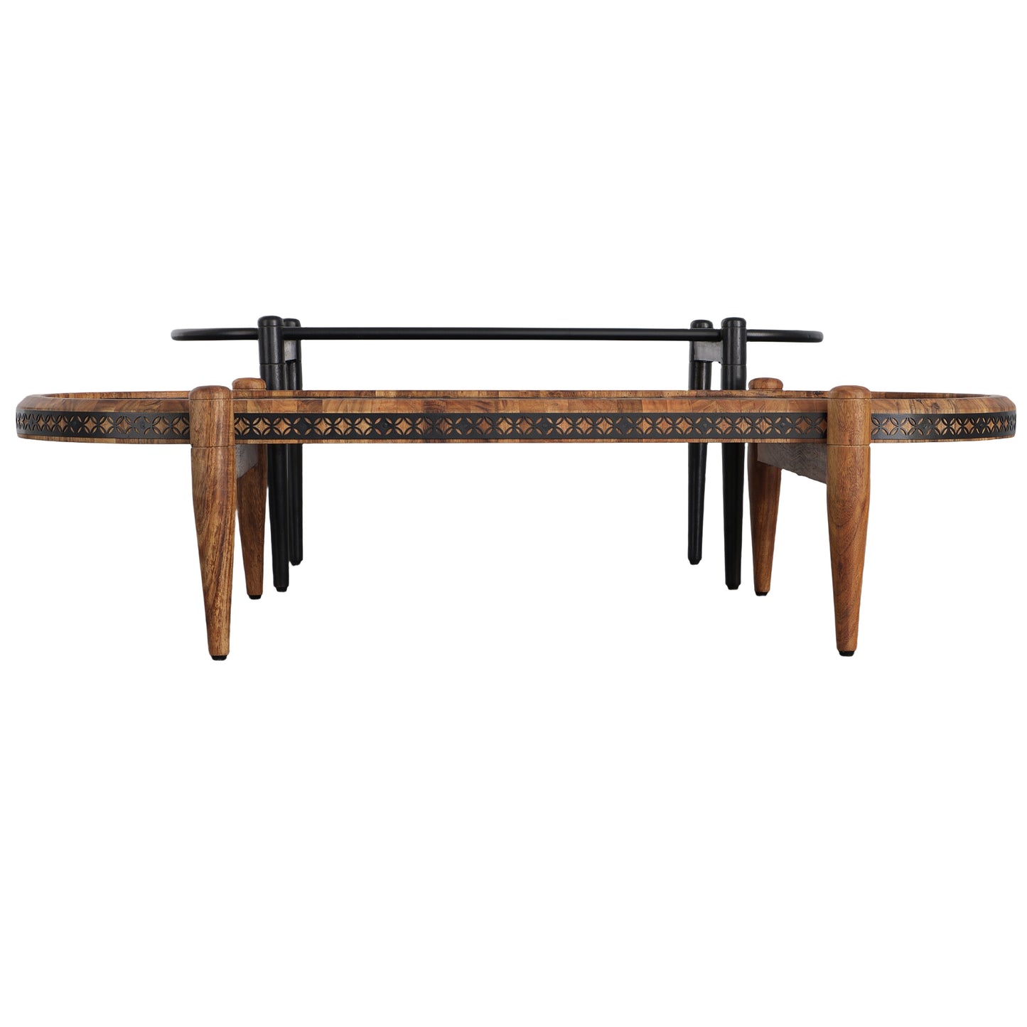 2 Piece Oval Acacia Wood and Metal Nesting Coffee Table by Blak Hom