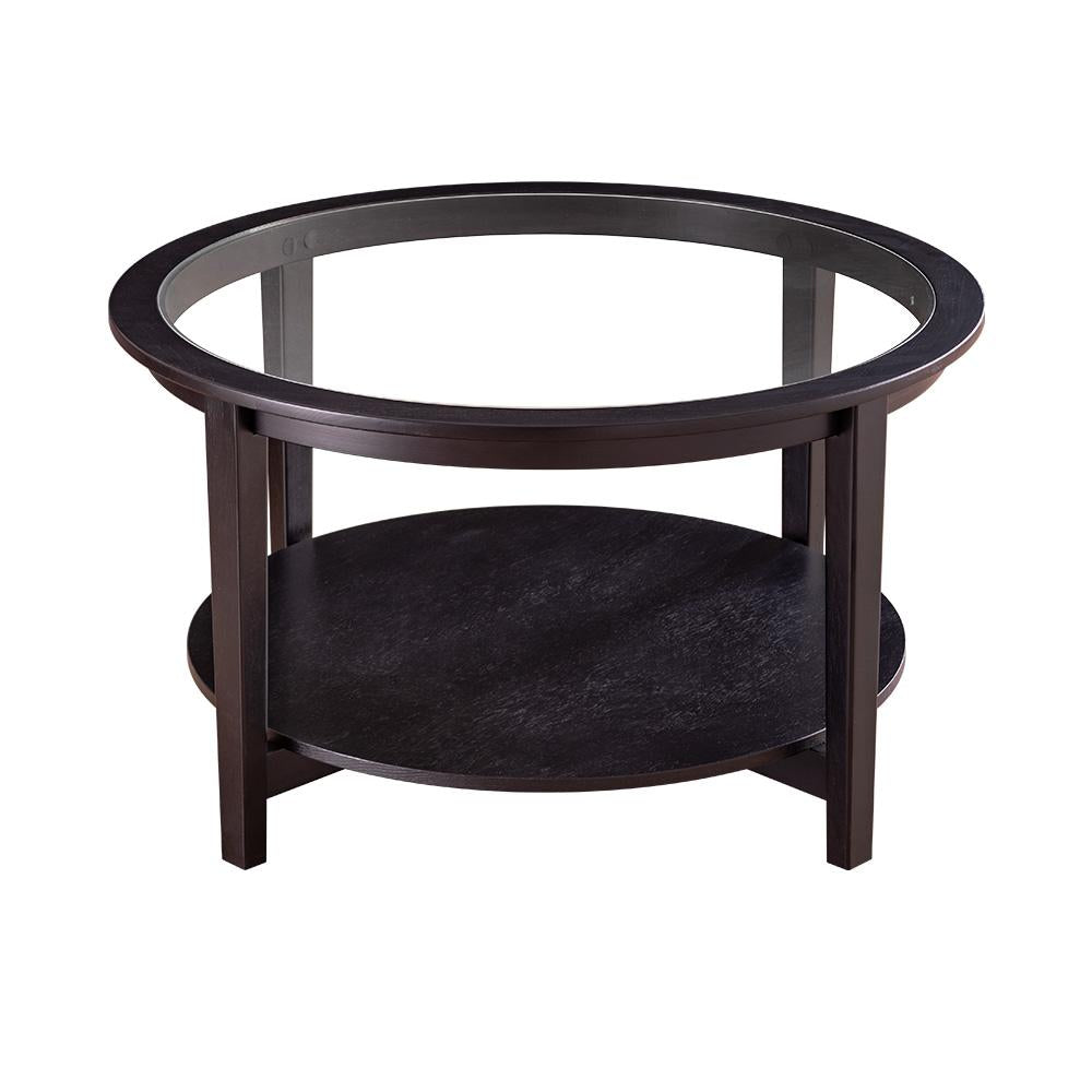 Modern Solid Wood Round Coffee Table With Tempered Glass Top by Blak Hom