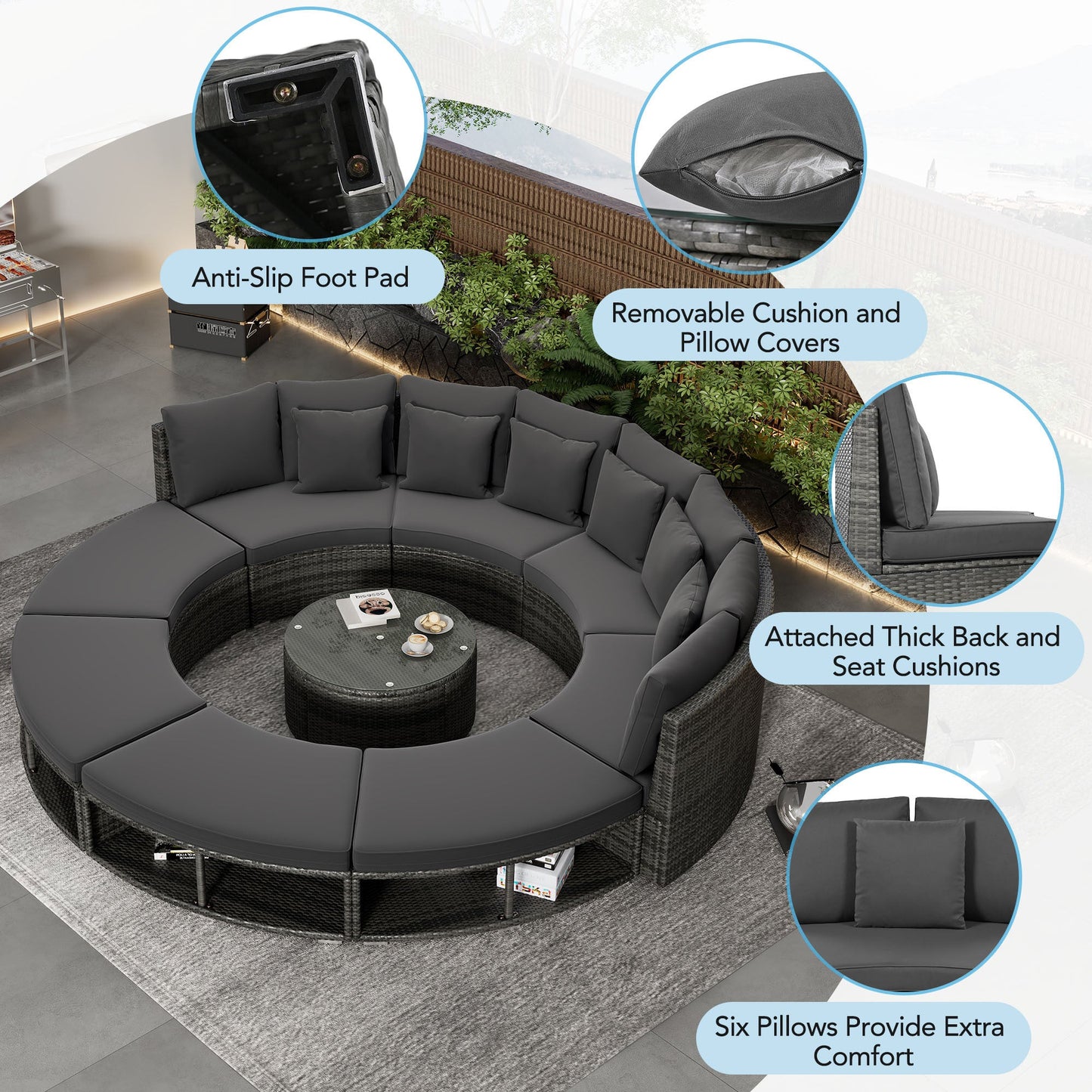 9-Piece  Luxury Circular Outdoor Patio Furniture by Blak Hom