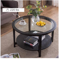 Modern Solid Wood Round Coffee Table With Tempered Glass Top by Blak Hom