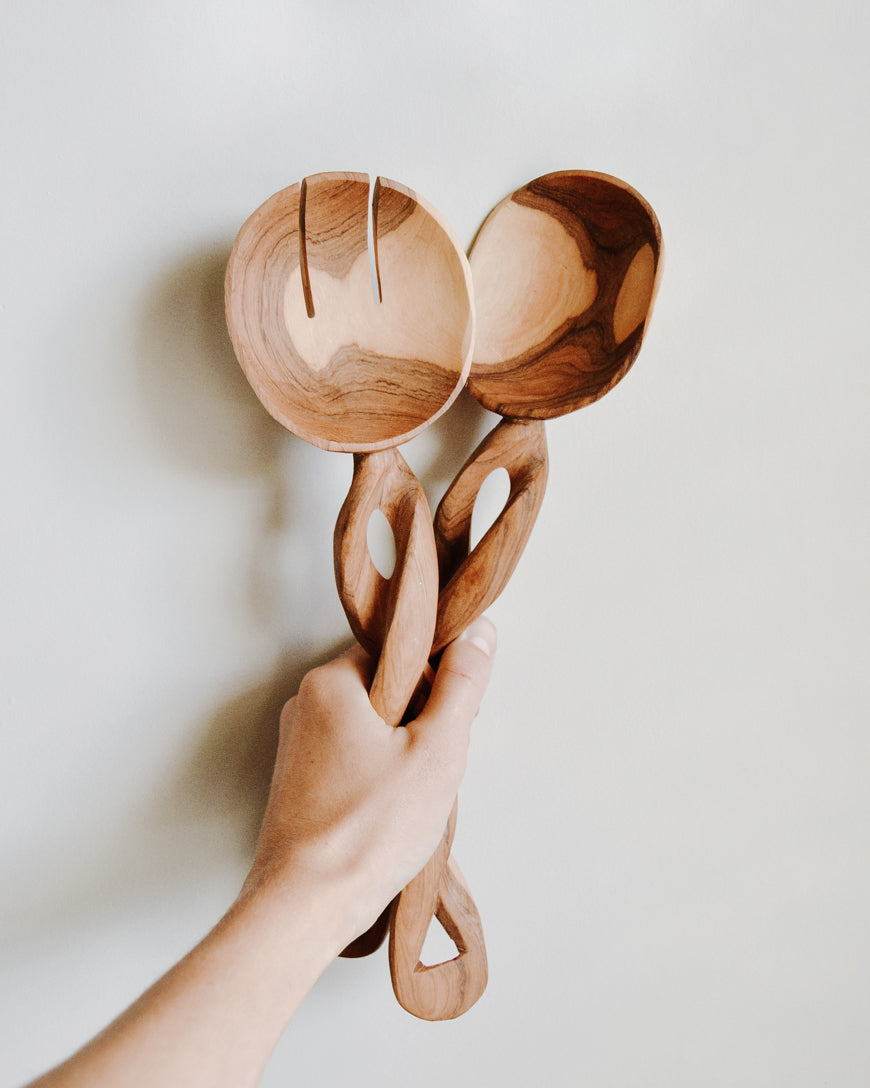 Olive Wood Spiral Salad Servers by Creative Women