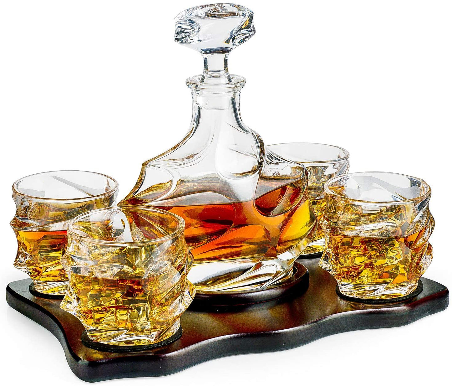 The Wine Savant Wine and Whiskey Mountain Decanter with 4 Glasses and Wood Tray 750 ML by The Wine Savant