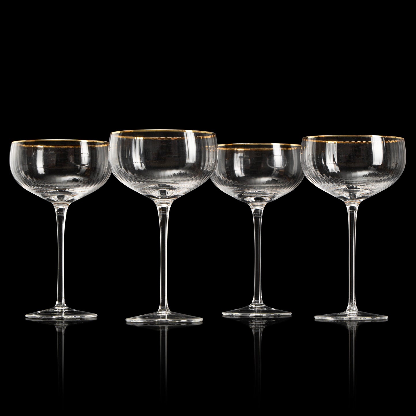 Gold Rim Glasses 7 oz, Set of 4 Gold Rim Classic Manhattan Glasses For Martini, Cocktails, Champagne, Wine - The Wine Savant (Ribbed) by The Wine Savant