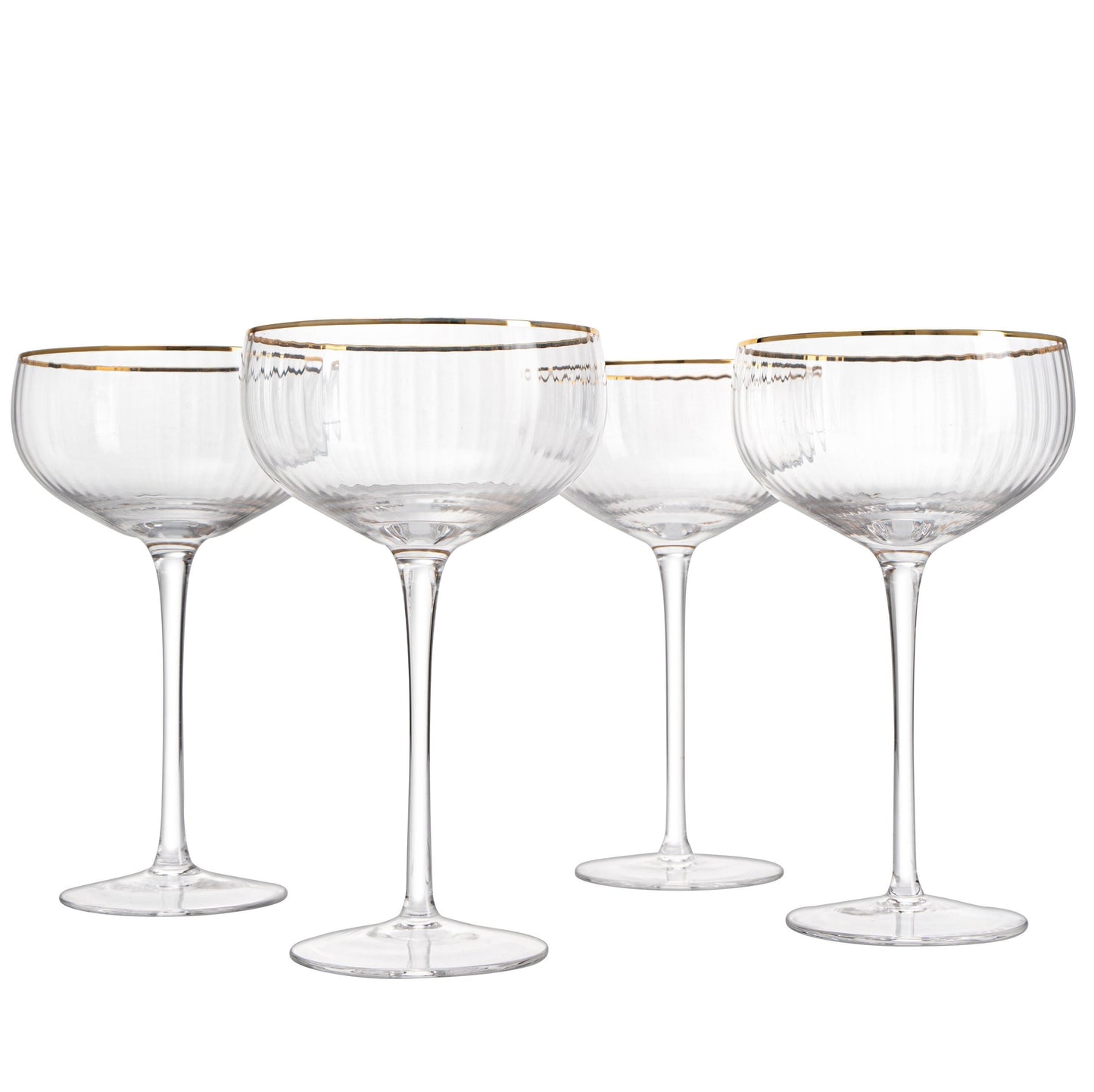 Gold Rim Glasses 7 oz, Set of 4 Gold Rim Classic Manhattan Glasses For Martini, Cocktails, Champagne, Wine - The Wine Savant (Ribbed) by The Wine Savant