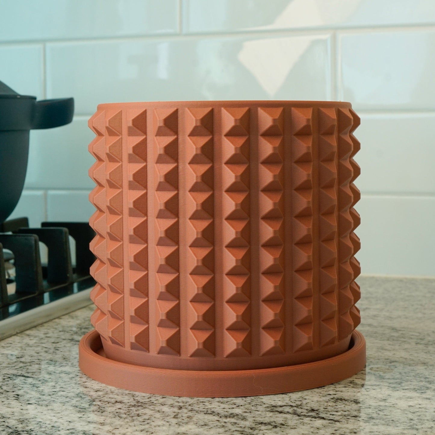 CUBIST Modern Plant Pot Unique with Drainage and Saucer, 3D Printed Planter with Unique Modern Design, Lightweight by Rosebud HomeGoods