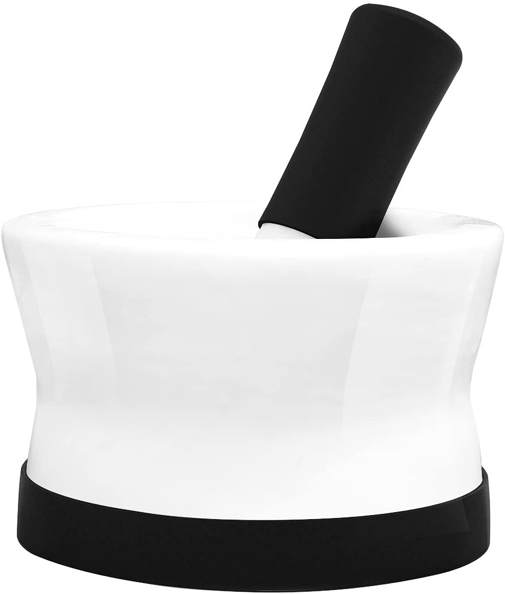 Mortar and Pestle Set - Small EZ-Grip Silicone & Porcelain Mortar With Non-Slip Scratch Proof Silicone Base  - herb or spice grinder, pill crusher grinder or molcajete - NEW DESIGN -  Dishwasher Safe by Cooler Kitchen