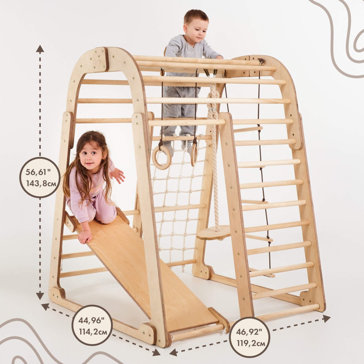 Indoor Wooden Playground for Children - 6in1 Playground + Swings Set + Slide Board by Goodevas