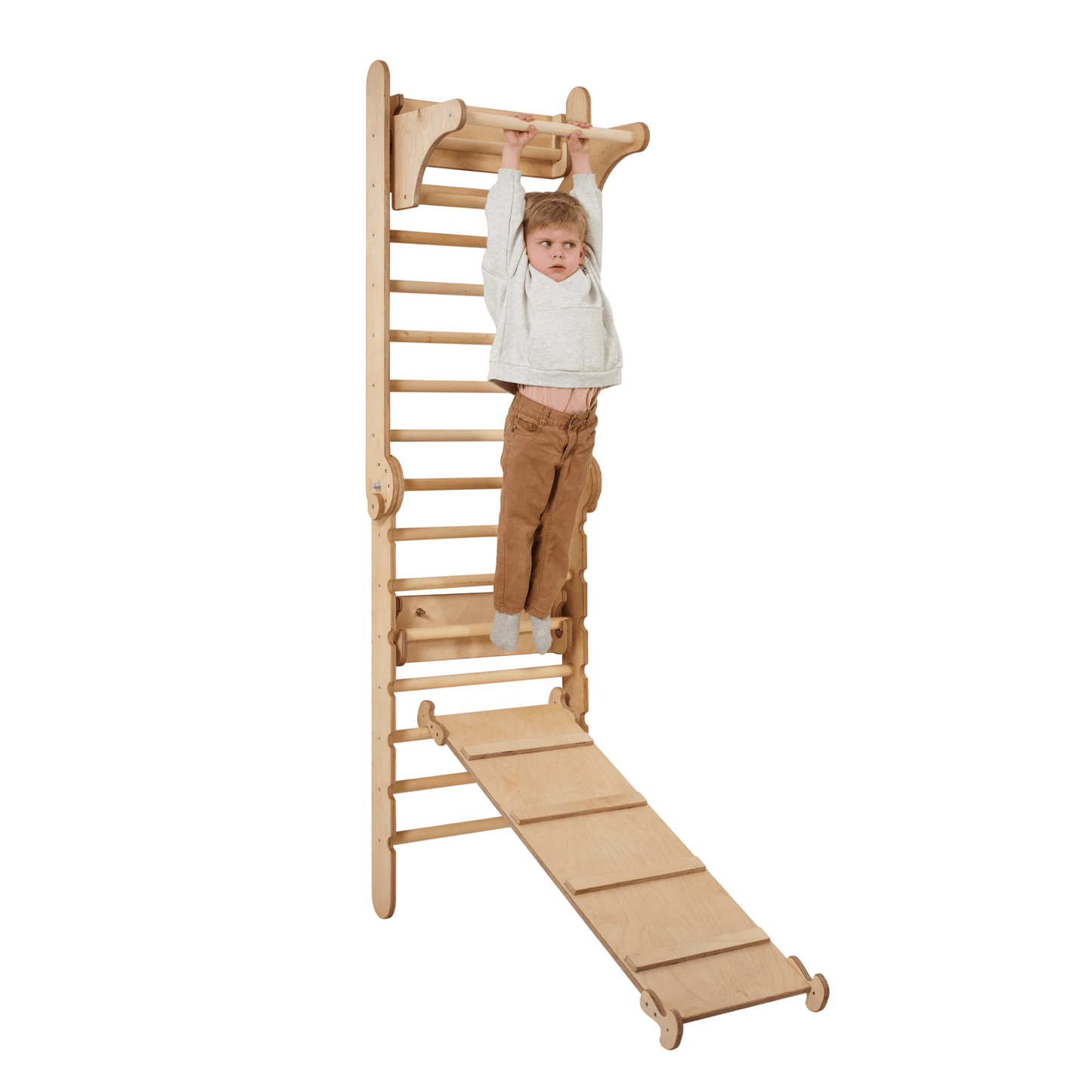 4in1 Climbing Set: Wooden Swedish Wall + Swing Set + Slide Board + Triangle Ladder by Goodevas