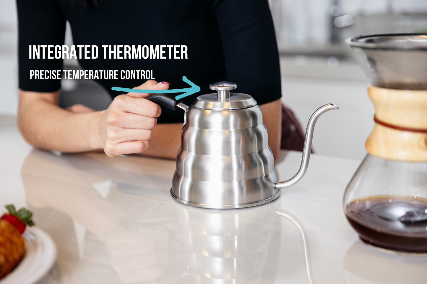 Pour Over Gooseneck Coffee Kettle with Thermometer by Barista Warrior