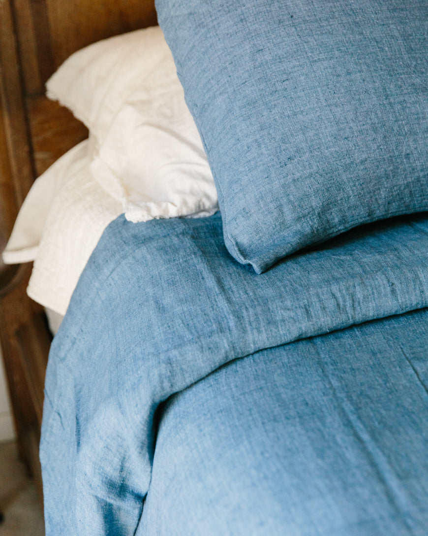 Linen Duvet Cover Set - Denim Blue by Creative Women