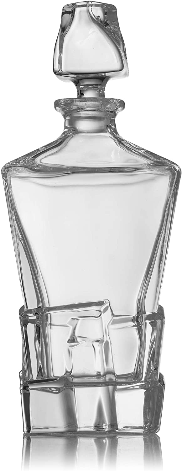 Crystal Wine and Whiskey Iceberg Mountain Glacier Decanter with 4 Glasses and Wood Tray - The Wine Savant by The Wine Savant